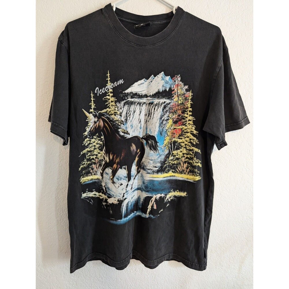 Billionaire Boys Club Black Graphic Tee with Multicolor Unicorn Waterfall Print